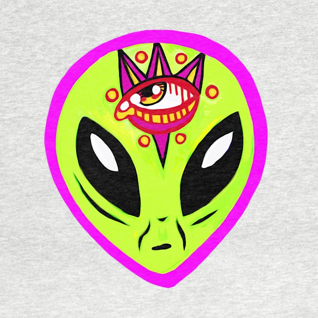 Colorful Three Eyed Alien  Head Illustration by CatsandBats